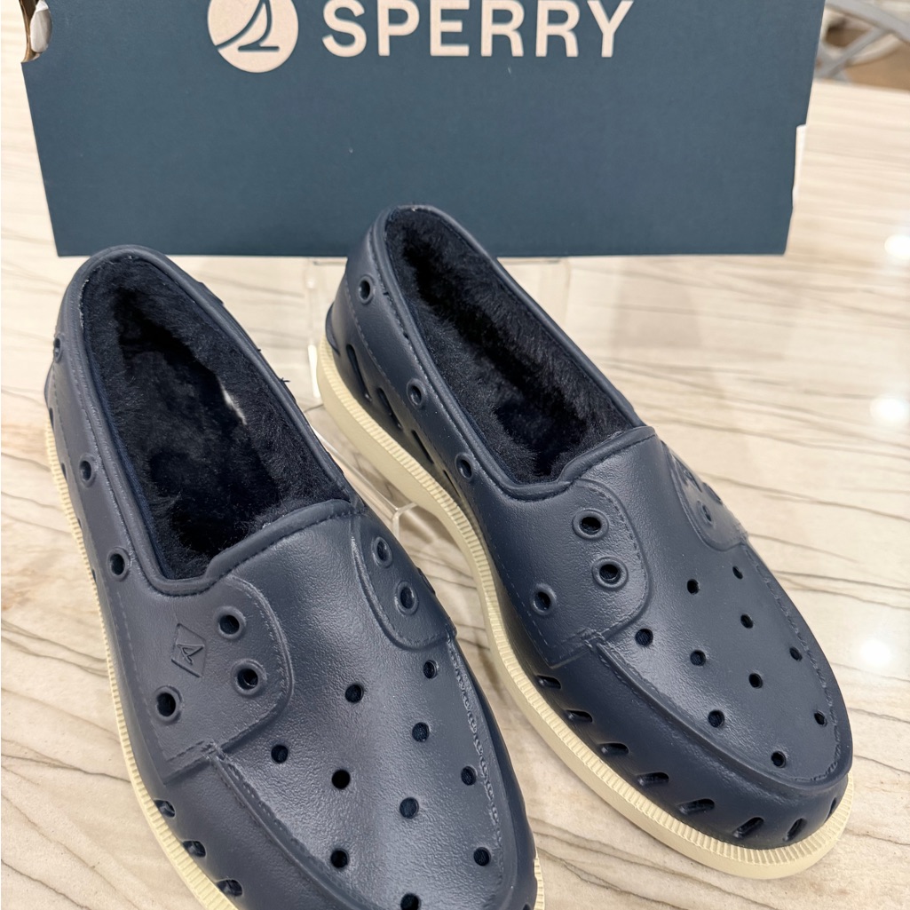 Sperry Womenâs Navy Leather Slip-On Fur Lined Boat Shoes